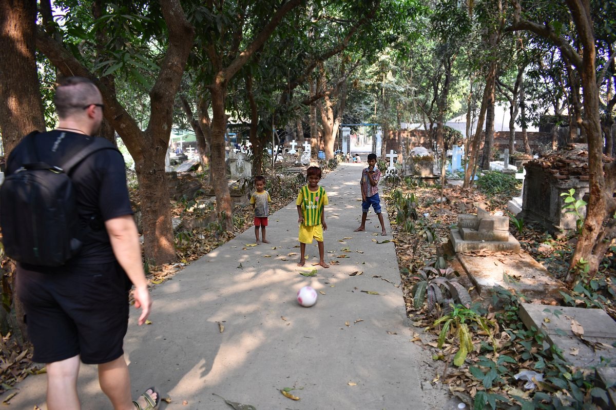 Playing football n the graveyard