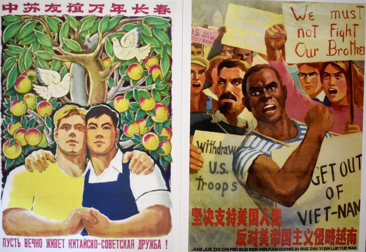 Left: Soviet-Chinese friendship | Right: Protest against US attacks on Vietnam