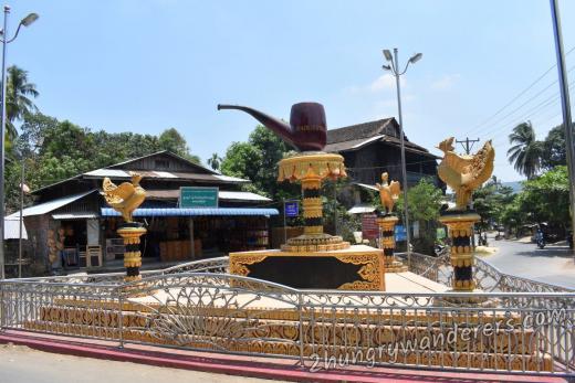 The largest smoking pipe in the world decorates the center of the village